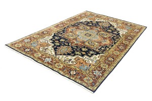 Dark Navy Geometric 6X9 Heriz Serapi Oriental Rug