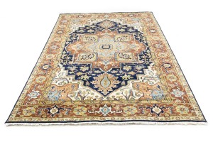 Dark Navy Geometric 6X9 Heriz Serapi Oriental Rug
