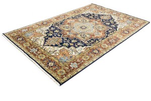 Dark Navy Geometric 6X9 Heriz Serapi Oriental Rug