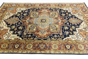 Dark Navy Geometric 6X9 Heriz Serapi Oriental Rug