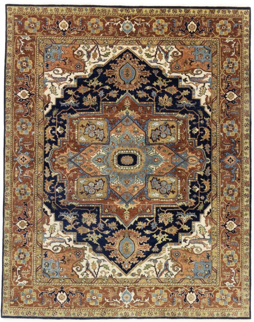 Dark Navy Geometric 8X10 Heriz Serapi Oriental Rug