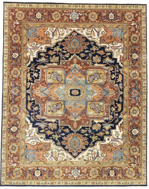 Dark Navy Geometric 8X10 Heriz Serapi Oriental Rug