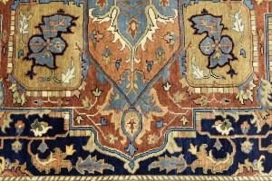 Dark Navy Geometric 10X14 Heriz Serapi Oriental Rug