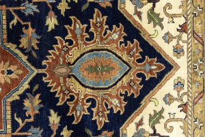 Dark Navy Geometric 10X14 Heriz Serapi Oriental Rug