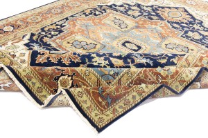 Dark Navy Geometric 10X14 Heriz Serapi Oriental Rug