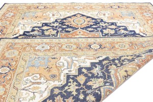 Dark Navy Geometric 10X14 Heriz Serapi Oriental Rug