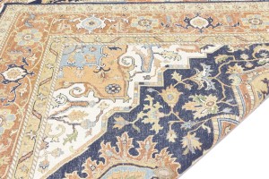 Dark Navy Geometric 10X14 Heriz Serapi Oriental Rug