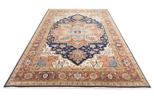 Dark Navy Geometric 10X14 Heriz Serapi Oriental Rug
