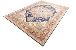 Dark Navy Geometric 10X14 Heriz Serapi Oriental Rug