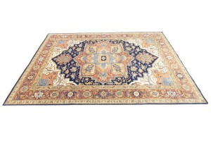 Dark Navy Geometric 10X14 Heriz Serapi Oriental Rug