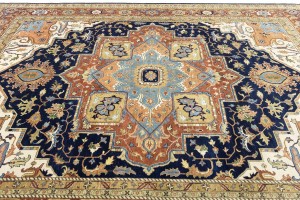 Dark Navy Geometric 12X15 Heriz Serapi Oriental Rug