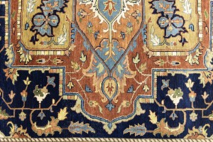 Dark Navy Geometric 12X15 Heriz Serapi Oriental Rug