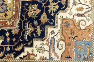 Dark Navy Geometric 12X15 Heriz Serapi Oriental Rug