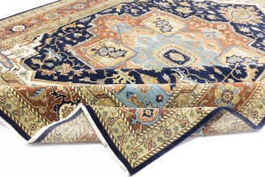 Dark Navy Geometric 12X15 Heriz Serapi Oriental Rug
