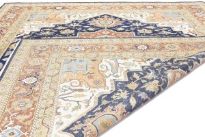 Dark Navy Geometric 12X15 Heriz Serapi Oriental Rug