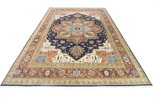 Dark Navy Geometric 12X15 Heriz Serapi Oriental Rug