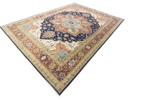 Dark Navy Geometric 12X15 Heriz Serapi Oriental Rug