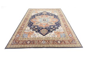 Dark Navy Geometric 12X15 Heriz Serapi Oriental Rug