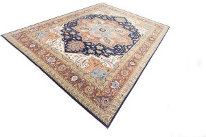 Dark Navy Geometric 12X15 Heriz Serapi Oriental Rug