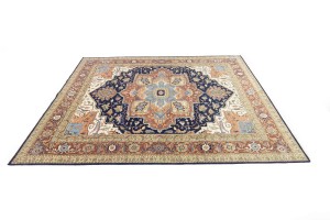 Dark Navy Geometric 12X15 Heriz Serapi Oriental Rug
