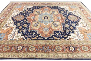 Dark Navy Geometric 12X15 Heriz Serapi Oriental Rug