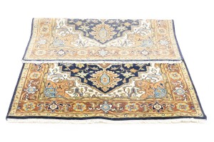 Dark Navy Geometric 4X6 Heriz Serapi Oriental Rug