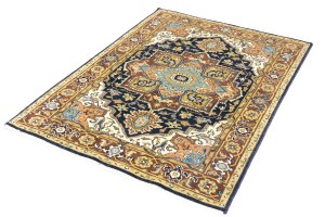 Dark Navy Geometric 4X6 Heriz Serapi Oriental Rug