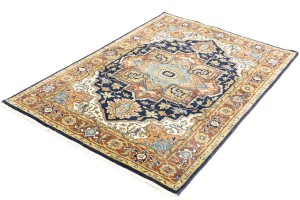 Dark Navy Geometric 4X6 Heriz Serapi Oriental Rug