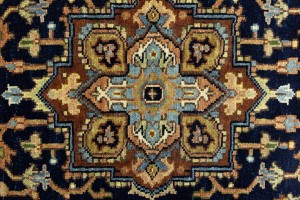 Dark Navy Geometric 3X8 Heriz Serapi Oriental Runner Rug