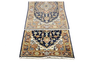 Dark Navy Geometric 3X8 Heriz Serapi Oriental Runner Rug