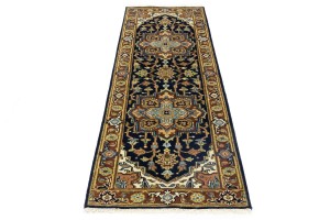 Dark Navy Geometric 3X8 Heriz Serapi Oriental Runner Rug