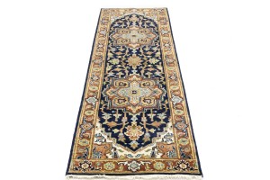 Dark Navy Geometric 3X8 Heriz Serapi Oriental Runner Rug