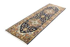 Dark Navy Geometric 3X8 Heriz Serapi Oriental Runner Rug