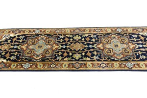 Dark Navy Geometric 3X8 Heriz Serapi Oriental Runner Rug