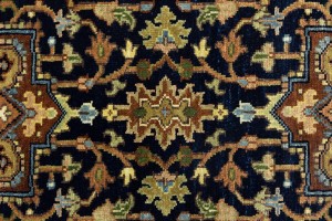 Dark Navy Geometric 3X8 Heriz Serapi Oriental Runner Rug