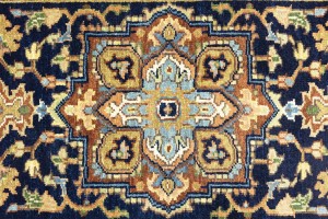 Dark Navy Geometric 2'6X12 Heriz Serapi Oriental Runner Rug
