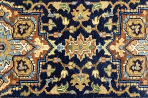 Dark Navy Geometric 2'6X12 Heriz Serapi Oriental Runner Rug