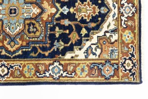 Dark Navy Geometric 2'6X12 Heriz Serapi Oriental Runner Rug