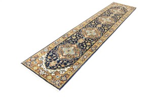Dark Navy Geometric 2'6X12 Heriz Serapi Oriental Runner Rug