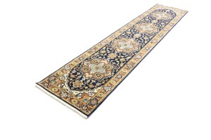 Dark Navy Geometric 2'6X12 Heriz Serapi Oriental Runner Rug