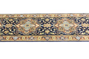 Dark Navy Geometric 2'6X12 Heriz Serapi Oriental Runner Rug