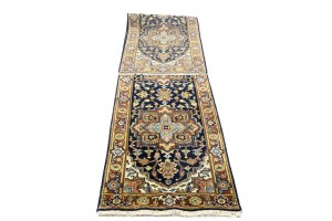 Dark Navy Geometric 2'5X12 Heriz Serapi Oriental Runner Rug