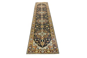 Dark Navy Geometric 2'5X12 Heriz Serapi Oriental Runner Rug