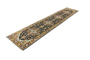 Dark Navy Geometric 2'5X12 Heriz Serapi Oriental Runner Rug