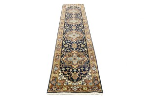 Dark Navy Geometric 2'5X12 Heriz Serapi Oriental Runner Rug