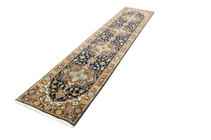 Dark Navy Geometric 2'5X12 Heriz Serapi Oriental Runner Rug