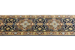 Dark Navy Geometric 2'5X12 Heriz Serapi Oriental Runner Rug