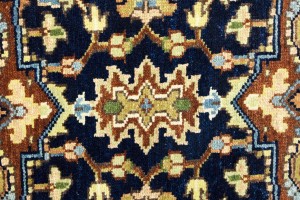 Dark Navy Geometric 2'5X12 Heriz Serapi Oriental Runner Rug