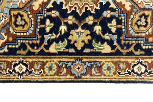 Dark Navy Geometric 2'5X12 Heriz Serapi Oriental Runner Rug