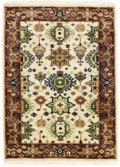 Cream & Rust Tribal Geometric 2X3 Indo-Karajeh Oriental Rug
